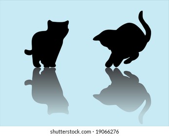 Vector illustration. Kitten silhouettes with reflections.