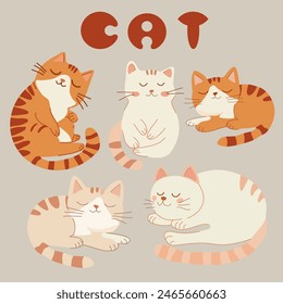 Vector illustration, kitten sleeping, cat sleeping
cats in different poses, cute, fluffy, brown, vector illustration	