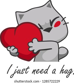 Vector Illustration Kitten That Hug Heart Stock Vector (Royalty Free ...