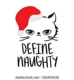 Vector illustration of a kitty cat wearing red Christmas Santa hat.