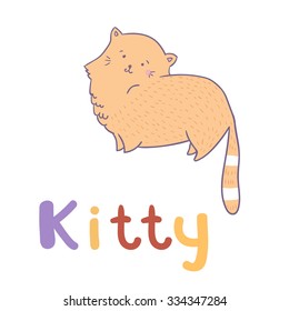 Vector illustration of kitty. Cute alphabet in vector. K letters. Funny cartoon.