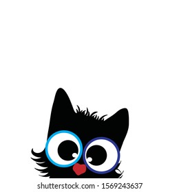 Vector illustration of kitty on white background. Symbol of animal, pet, cat, ears, eyes, muzzle, curious.
