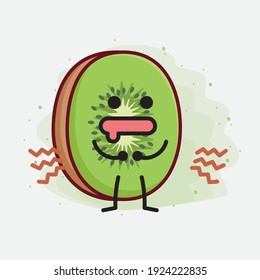 Vector Illustration of Kiwi Fruit Character with cute face, simple hands and leg line art on Isolated Background. Flat cartoon doodle style.