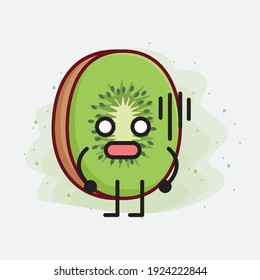 Vector Illustration of Kiwi Fruit Character with cute face, simple hands and leg line art on Isolated Background. Flat cartoon doodle style.