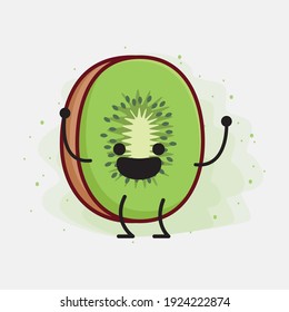 Vector Illustration of Kiwi Fruit Character with cute face, simple hands and leg line art on Isolated Background. Flat cartoon doodle style.