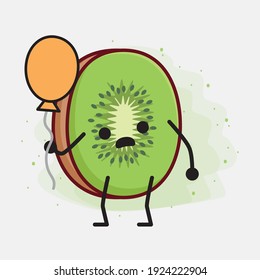 Ilustración vectorial de Kiwi Fruit Character con cara linda, manos simples y líneas de piernas en fondo aislado. Estilo de dibujo animado plano.