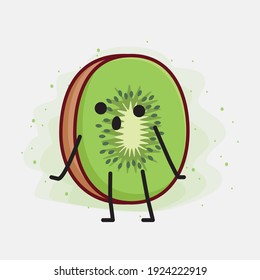Vector Illustration of Kiwi Fruit Character with cute face, simple hands and leg line art on Isolated Background. Flat cartoon doodle style.
