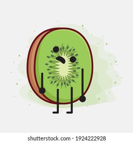 Vector Illustration of Kiwi Fruit Character with cute face, simple hands and leg line art on Isolated Background. Flat cartoon doodle style.