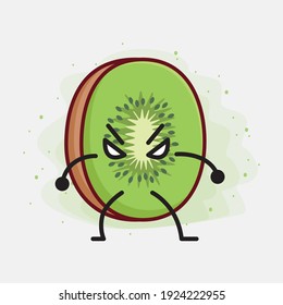 Vector Illustration of Kiwi Fruit Character with cute face, simple hands and leg line art on Isolated Background. Flat cartoon doodle style.