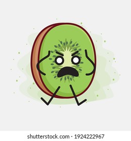 Vector Illustration of Kiwi Fruit Character with cute face, simple hands and leg line art on Isolated Background. Flat cartoon doodle style.