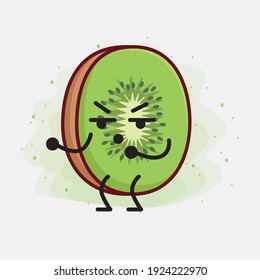 Vector Illustration of Kiwi Fruit Character with cute face, simple hands and leg line art on Isolated Background. Flat cartoon doodle style.