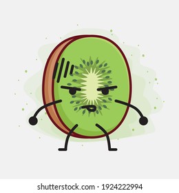 Vector Illustration of Kiwi Fruit Character with cute face, simple hands and leg line art on Isolated Background. Flat cartoon doodle style.