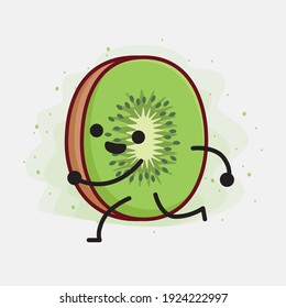 Vector Illustration of Kiwi Fruit Character with cute face, simple hands and leg line art on Isolated Background. Flat cartoon doodle style.