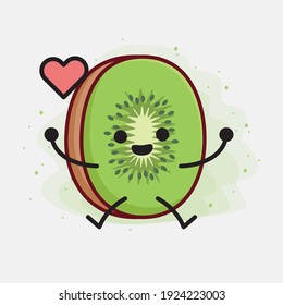 Vector Illustration of Kiwi Fruit Character with cute face, simple hands and leg line art on Isolated Background. Flat cartoon doodle style.