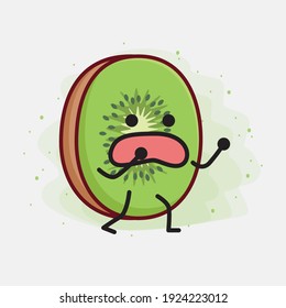 Vector Illustration of Kiwi Fruit Character with cute face, simple hands and leg line art on Isolated Background. Flat cartoon doodle style.