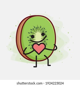 Vector Illustration of Kiwi Fruit Character with cute face, simple hands and leg line art on Isolated Background. Flat cartoon doodle style.