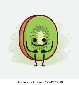 Vector Illustration of Kiwi Fruit Character with cute face, simple hands and leg line art on Isolated Background. Flat cartoon doodle style.