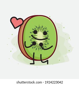 Vector Illustration of Kiwi Fruit Character with cute face, simple hands and leg line art on Isolated Background. Flat cartoon doodle style.