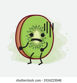 Vector Illustration of Kiwi Fruit Character with cute face, simple hands and leg line art on Isolated Background. Flat cartoon doodle style.