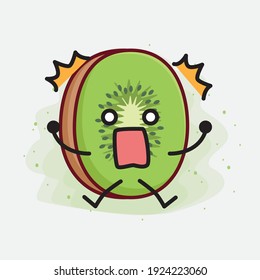 Vector Illustration of Kiwi Fruit Character with cute face, simple hands and leg line art on Isolated Background. Flat cartoon doodle style.
