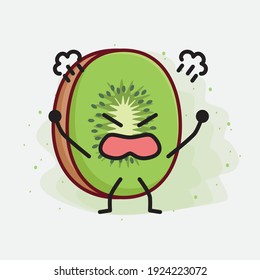 Vector Illustration of Kiwi Fruit Character with cute face, simple hands and leg line art on Isolated Background. Flat cartoon doodle style.
