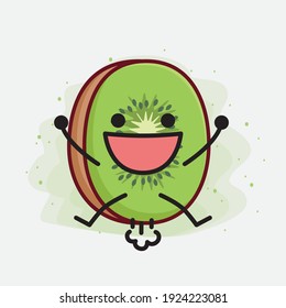 Vector Illustration of Kiwi Fruit Character with cute face, simple hands and leg line art on Isolated Background. Flat cartoon doodle style.