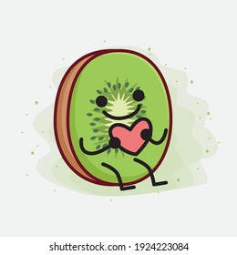 Vector Illustration of Kiwi Fruit Character with cute face, simple hands and leg line art on Isolated Background. Flat cartoon doodle style.