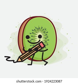 Vector Illustration of Kiwi Fruit Character with cute face, simple hands and leg line art on Isolated Background. Flat cartoon doodle style.