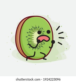 Vector Illustration of Kiwi Fruit Character with cute face, simple hands and leg line art on Isolated Background. Flat cartoon doodle style.