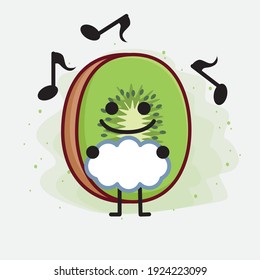 Vector Illustration of Kiwi Fruit Character with cute face, simple hands and leg line art on Isolated Background. Flat cartoon doodle style.