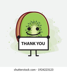 Vector Illustration of Kiwi Fruit Character with cute face, simple hands and leg line art on Isolated Background. Flat cartoon doodle style.