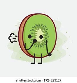 Vector Illustration of Kiwi Fruit Character with cute face, simple hands and leg line art on Isolated Background. Flat cartoon doodle style.