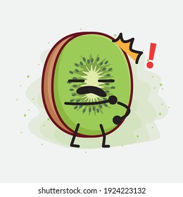 Vektorgrafik des Kiwi Fruchtzeichens mit süßem Gesicht, einfachen Händen und Beinlinien-Kunst auf isoliertem Hintergrund. Flacher Cartoon-Doodle-Stil.