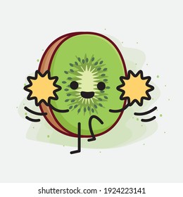 Vector Illustration of Kiwi Fruit Character with cute face, simple hands and leg line art on Isolated Background. Flat cartoon doodle style.