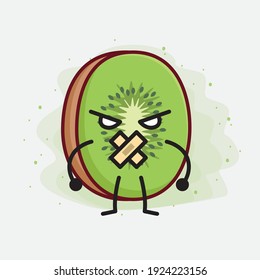 Vector Illustration of Kiwi Fruit Character with cute face, simple hands and leg line art on Isolated Background. Flat cartoon doodle style.