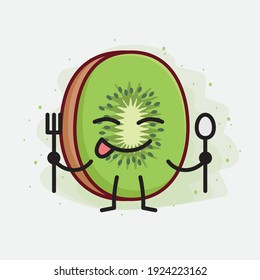 Ilustración vectorial de Kiwi Fruit Character con cara linda, manos simples y líneas de piernas en fondo aislado. Estilo de dibujo animado plano.