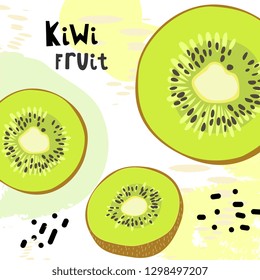 Vector illustration of kiwi fruit. Hand drawn vector with print kiwi fruit. Fresh juicy summer print.