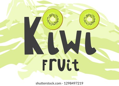 Vector illustration of kiwi fruit. Hand drawn vector with print kiwi fruit. Fresh juicy summer print.