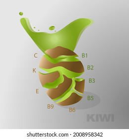Vector illustration with kiwi fruit  and vitamins. 
