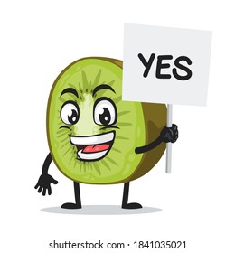 vector illustration of kiwi mascot or character holding sign says yes