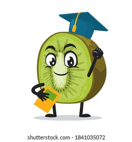 vector illustration of kiwi mascot or character graduation hat and holding book