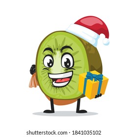 vector illustration of kiwi mascot or character wearing santa hat