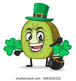 vector illustration of kiwi mascot or character wearing shamrock hat