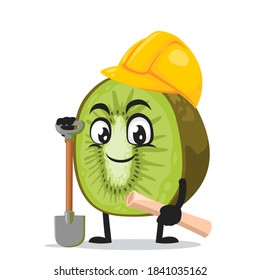vector illustration of kiwi mascot or character wearing builder costume