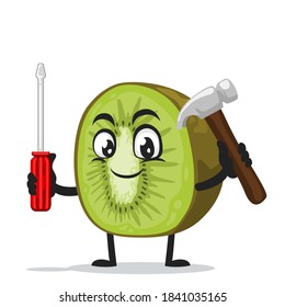 vector illustration of kiwi mascot or character holding hammer and screwdriver
