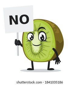 vector illustration of kiwi mascot or character holding sign says no