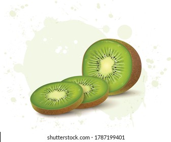 vector illustration of kiwi and kiwi pieces