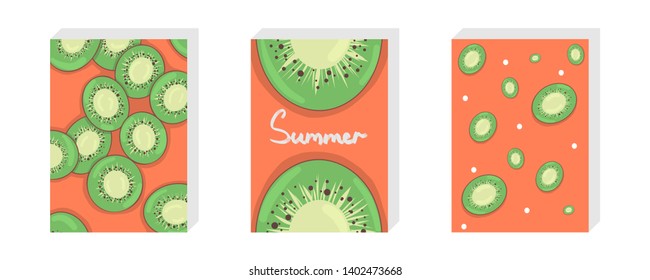 Vector illustration with kiwi. A set of cards, template, banner, book.