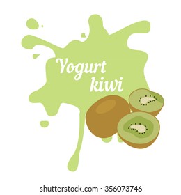 Vector illustration kiwi yogurt logo. Milk product food. Splash of kiwi fruit yogurt