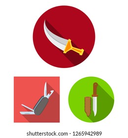 Vector illustration of knife and cut logo. Set of knife and flat stock symbol for web.